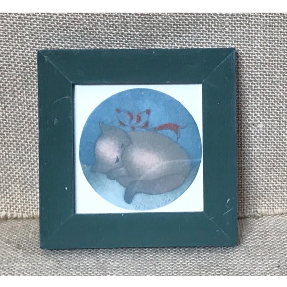 Vintage Sleeping Cat Framed Print Barbara A Palmer Signed Farm Cottage Core